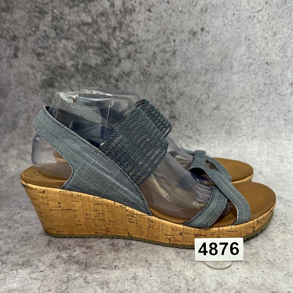 Skechers Cali Beverlee High Tea Sandal Womens 10 Navy Wedge Heel Strappy